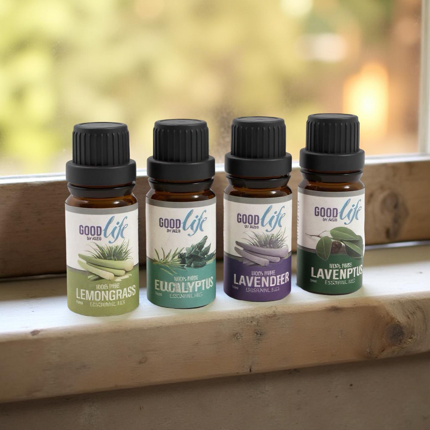 Essential oils on shelf